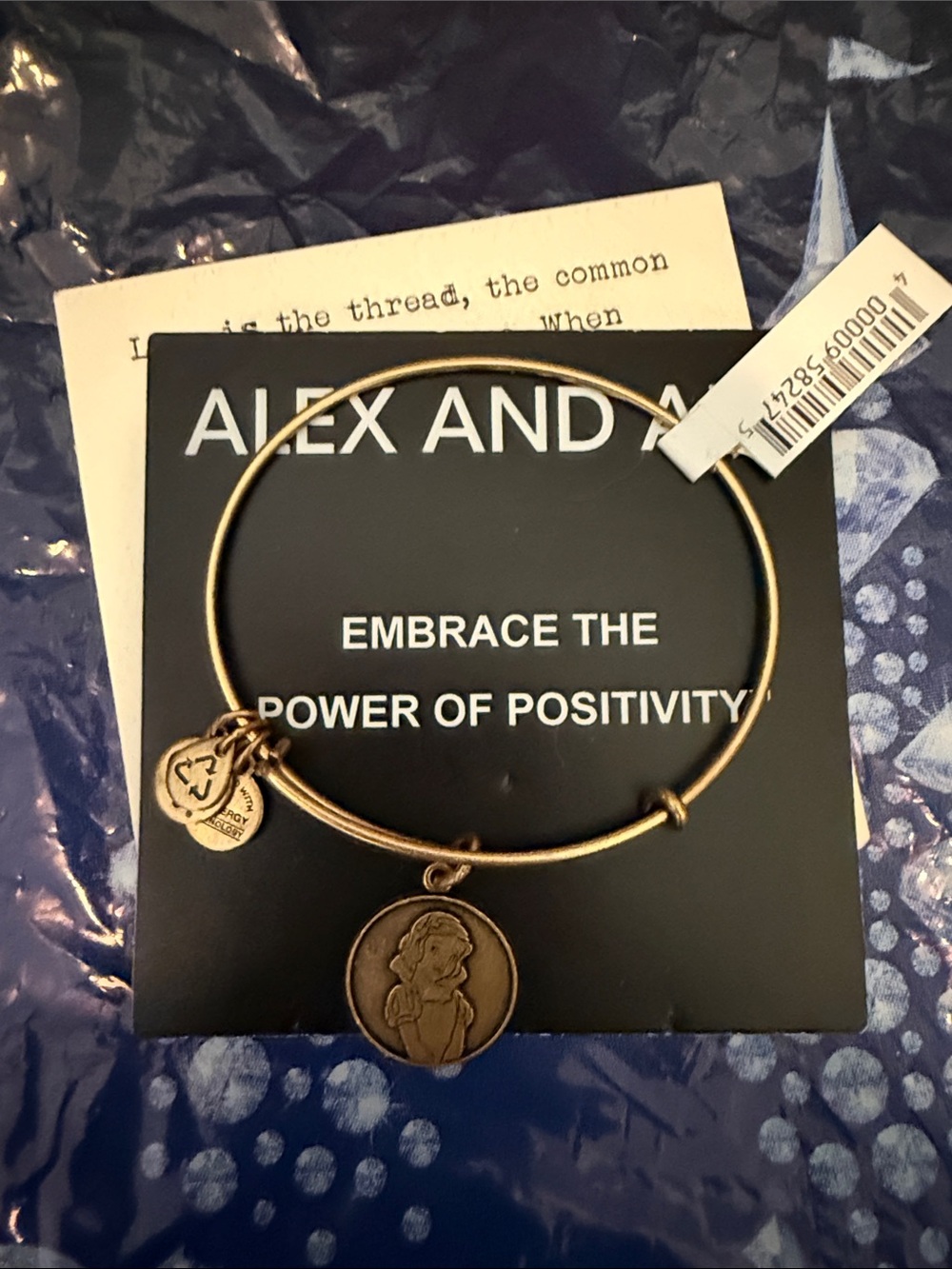 Alex and Ani Gold Tone Snow White Adjustable Bangle